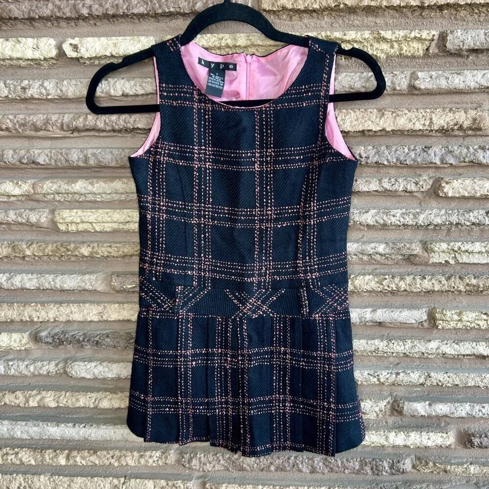 Hype Vintage Girls Plaid Dropped Waist Sleeveless Jumper Dress Size 7